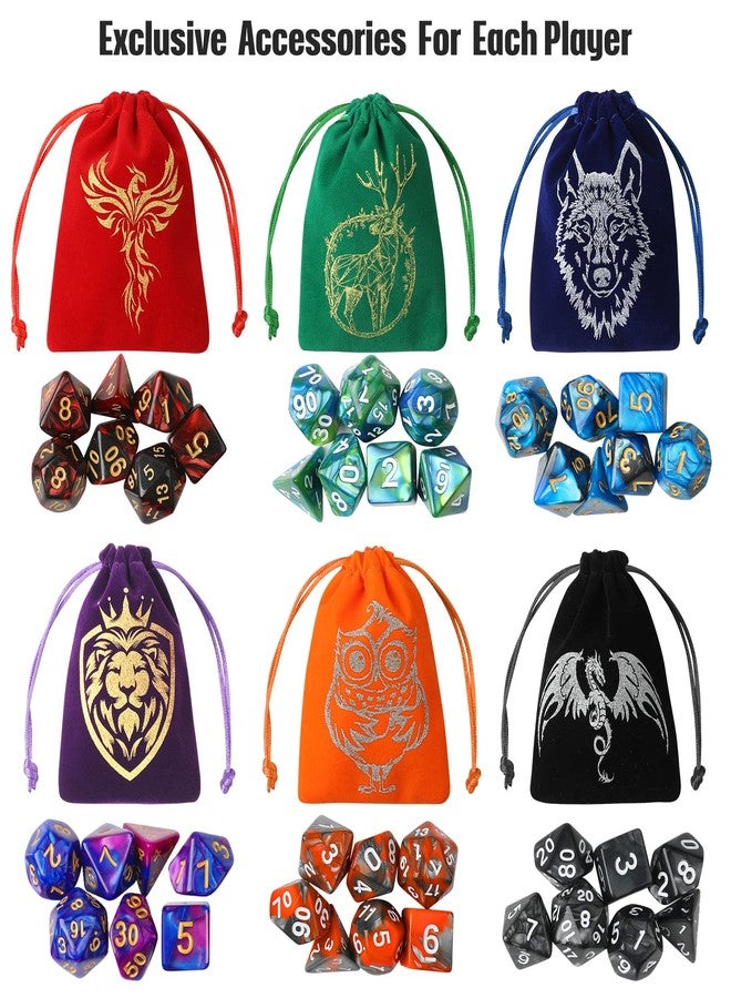 Grajar DND Dice Set, 42 Pcs polyhedral dice Set with 6 Colorful Animal Pattern Bag and PU Leather Velvet Tray for Dungeons Dragons D&D RPG MTG Table Games - Image 2